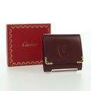 CARTIER Münzbörse Must Line Leder Bordeaux Gold Auth am11224V-12