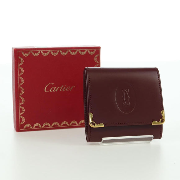 CARTIER Münzbörse Must Line Leder Bordeaux Gold Auth am11224V