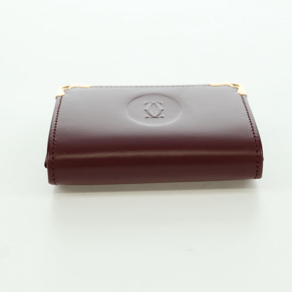 CARTIER Must Line Coin Purse Leather Bordeaux Gold Auth am11224V