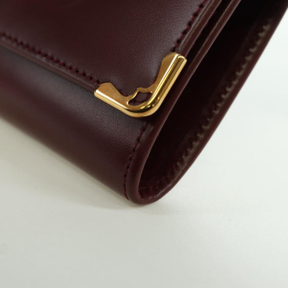 CARTIER Must Line Coin Purse Leather Bordeaux Gold Auth am11224V