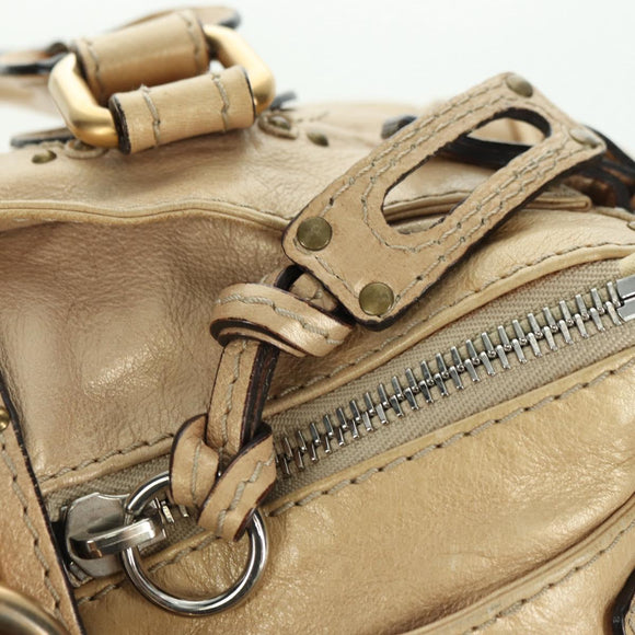 Chloe Paddington Hand Bag Leather Gold Silver Auth am11229V