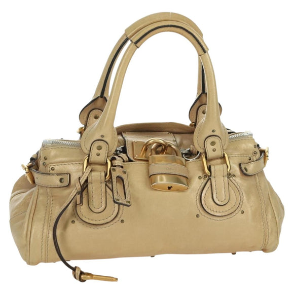 Chloe Paddington Hand Bag Leather Gold Silver Auth am11229V