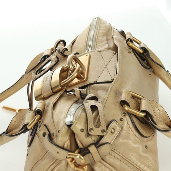 Chloe Paddington Hand Bag Leather Gold Silver Auth am11229V