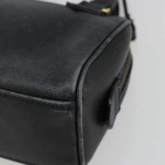 CELINE Hand Bag Leather 2way Gold Navy Auth am11231A