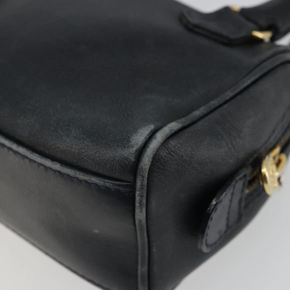 CELINE Hand Bag Leather 2way Gold Navy Auth am11231A