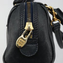 CELINE Hand Bag Leather 2way Gold Navy Auth am11231A-10