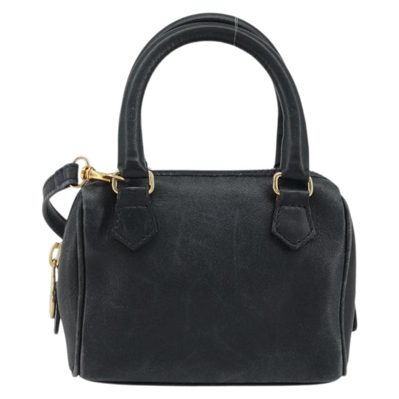 CELINE Hand Bag Leather 2way Gold Navy Auth am11231A