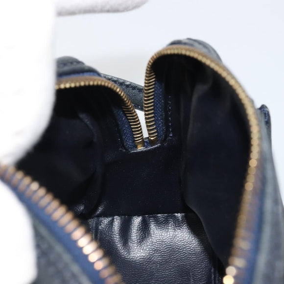 CELINE Hand Bag Leather 2way Gold Navy Auth am11231A