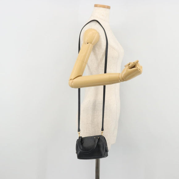CELINE Hand Bag Leather 2way Gold Navy Auth am11231A