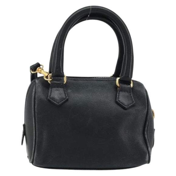 CELINE Hand Bag Leather 2way Gold Navy Auth am11231A