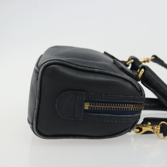 CELINE Hand Bag Leather 2way Gold Navy Auth am11231A