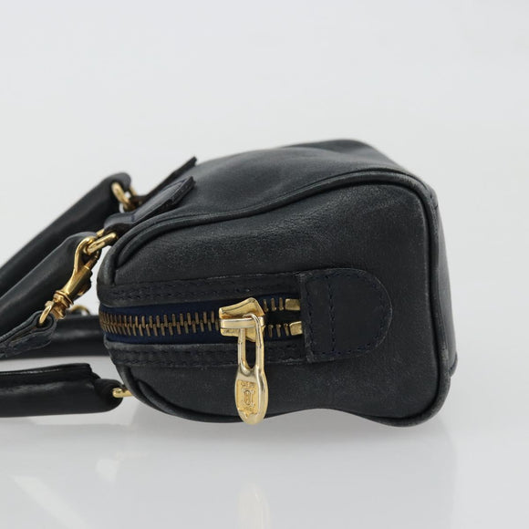 CELINE Hand Bag Leather 2way Gold Navy Auth am11231A