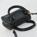 CELINE Hand Bag Leather 2way Gold Navy Auth am11231A-6