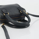 CELINE Hand Bag Leather 2way Gold Navy Auth am11231A-7