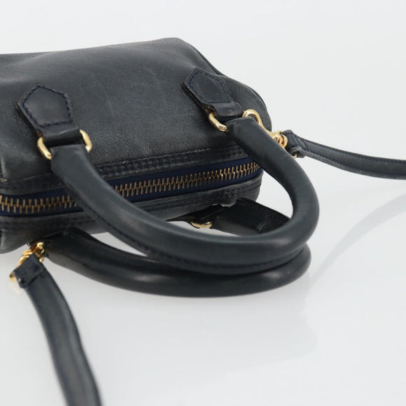 CELINE Hand Bag Leather 2way Gold Navy Auth am11231A