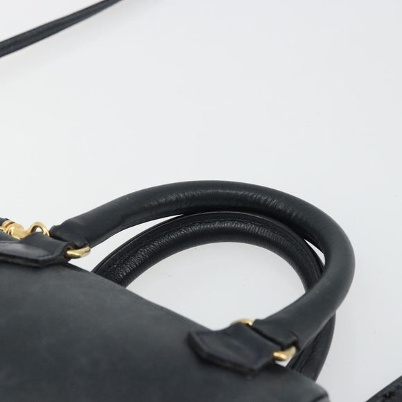 CELINE Hand Bag Leather 2way Gold Navy Auth am11231A