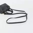 CELINE Hand Bag Leather 2way Gold Navy Auth am11231A-8