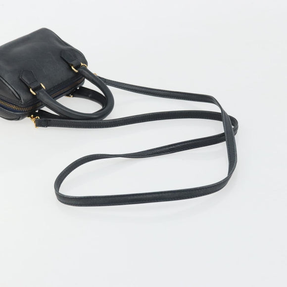 CELINE Hand Bag Leather 2way Gold Navy Auth am11231A