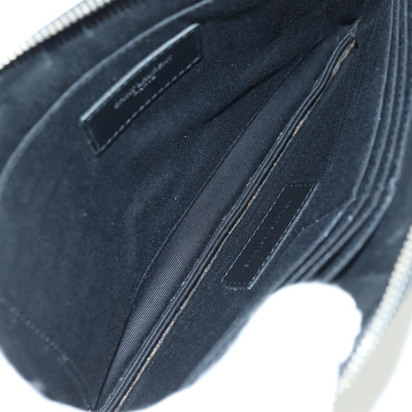 SAINT LAURENT Clutch Bag Leather Embossed Black Silver Auth am11243A