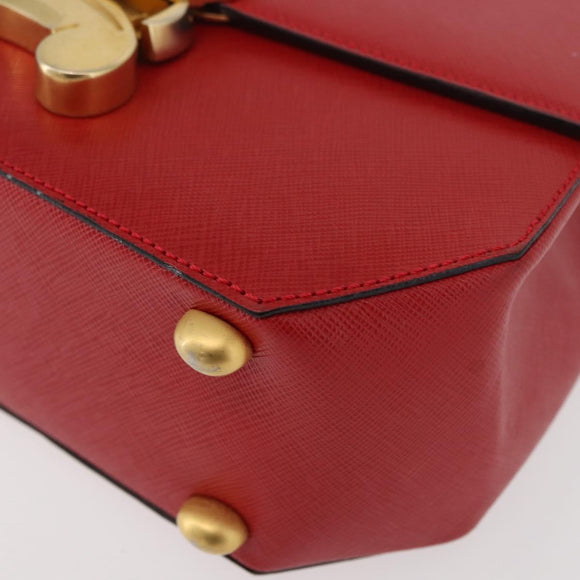 CELINE Triomphe Hand Bag Leather 2way Red Gold Auth am11251A