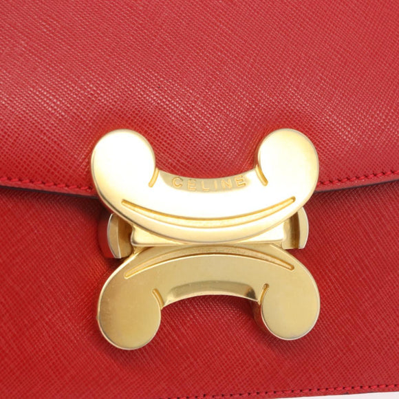 CELINE Triomphe Hand Bag Leather 2way Red Gold Auth am11251A