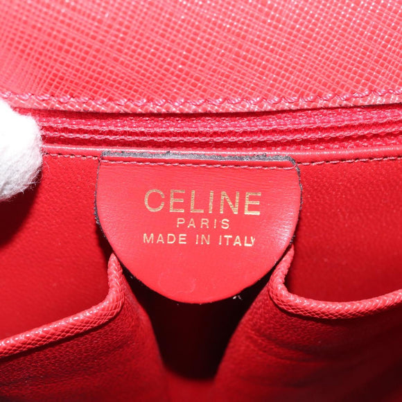 CELINE Triomphe Hand Bag Leather 2way Red Gold Auth am11251A