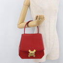 CELINE Triomphe Hand Bag Leather 2way Red Gold Auth am11251A-24