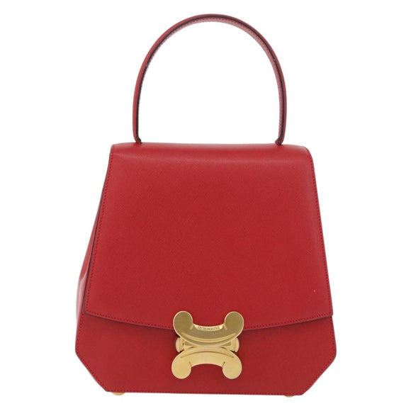 CELINE Triomphe Hand Bag Leather 2way Red Gold Auth am11251A