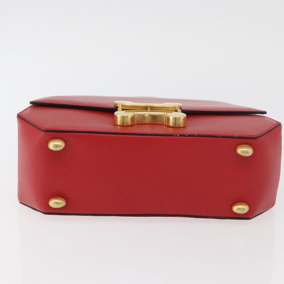 CELINE Triomphe Hand Bag Leather 2way Red Gold Auth am11251A