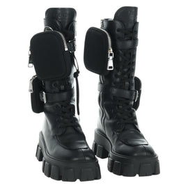 PRADA Monolith Long Boots Leather 35 1/2 Black Auth am11253SM