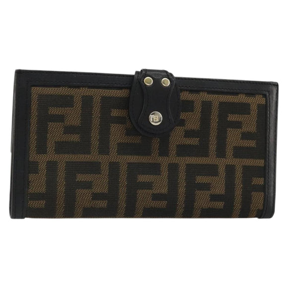 FENDI Zucca Canvas Long Wallet Black Brown Auth am11263A