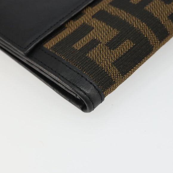 FENDI Zucca Canvas Long Wallet Black Brown Auth am11263A