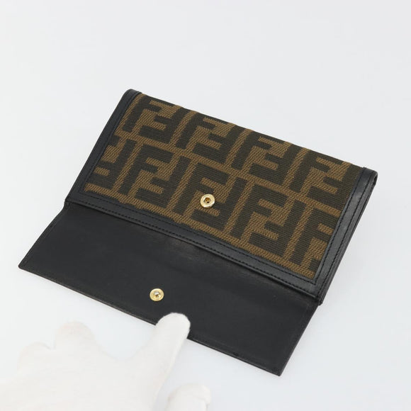 FENDI Zucca Canvas Long Wallet Black Brown Auth am11263A