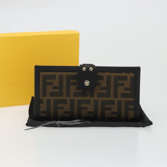 FENDI Zucca Canvas Long Wallet Black Brown Auth am11263A