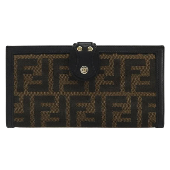 FENDI Zucca Canvas Long Wallet Black Brown Auth am11263A
