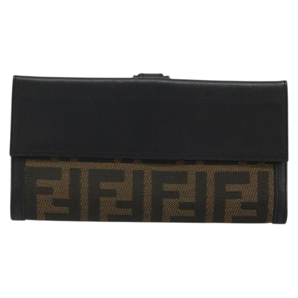 FENDI Zucca Canvas Long Wallet Black Brown Auth am11263A