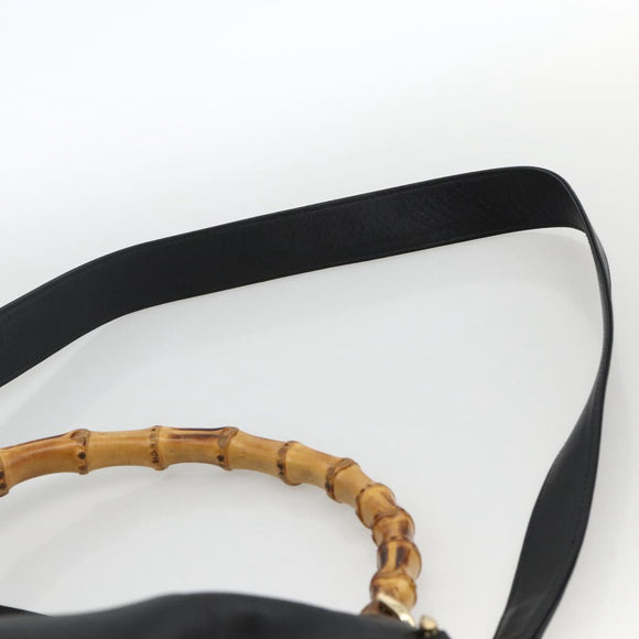GUCCI Bamboo Shoulder Bag Leather 2way Black Gold 001 2123 1577 Auth am11264
