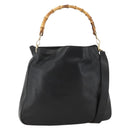 GUCCI Bamboo Shoulder Bag Leather 2way Black Gold 001 2123 1577 Auth am11264-1