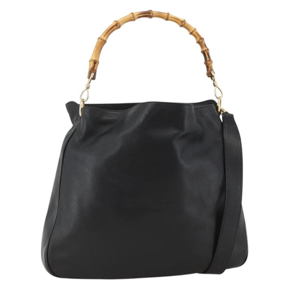 GUCCI Bamboo Shoulder Bag Leather 2way Black Gold 001 2123 1577 Auth am11264