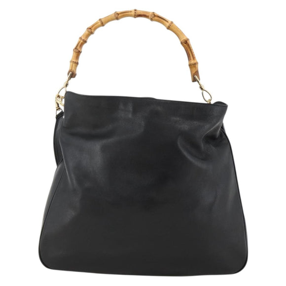 GUCCI Bamboo Shoulder Bag Leather 2way Black Gold 001 2123 1577 Auth am11264