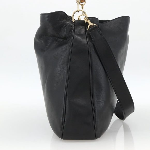 GUCCI Bamboo Shoulder Bag Leather 2way Black Gold 001 2123 1577 Auth am11264