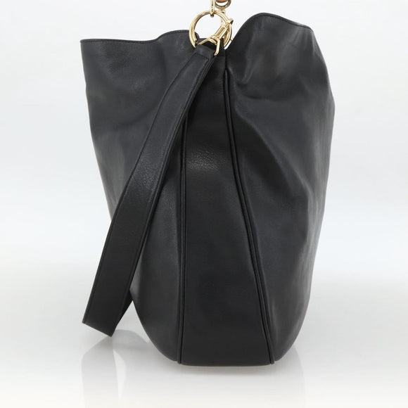 GUCCI Bamboo Shoulder Bag Leather 2way Black Gold 001 2123 1577 Auth am11264