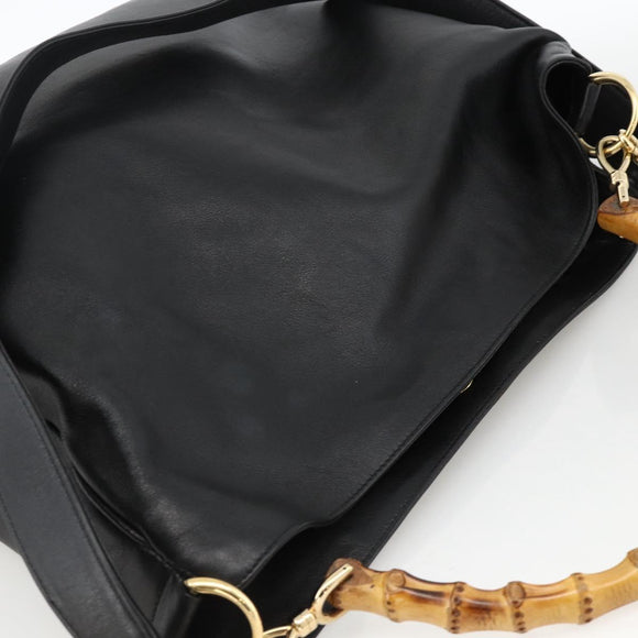 GUCCI Bamboo Shoulder Bag Leather 2way Black Gold 001 2123 1577 Auth am11264