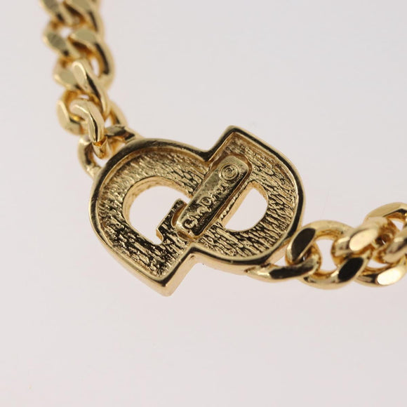 Christian Dior CD Rhinestone Chain Bracelet metal Gold Auth am11265V