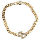 Christian Dior CD Rhinestone Chain Bracelet metal Gold Auth am11265V-1