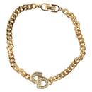Christian Dior CD Rhinestone Chain Bracelet metal Gold Auth am11265V-2