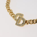 Christian Dior CD Rhinestone Chain Bracelet metal Gold Auth am11265V-3