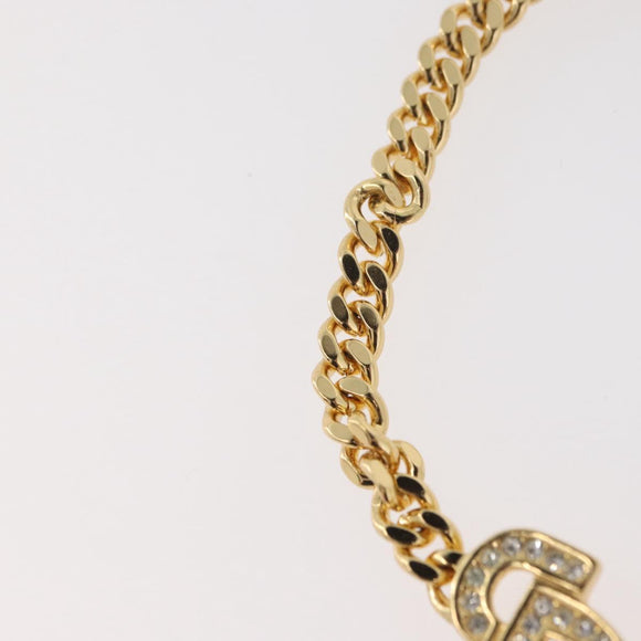 Christian Dior CD Rhinestone Chain Bracelet metal Gold Auth am11265V