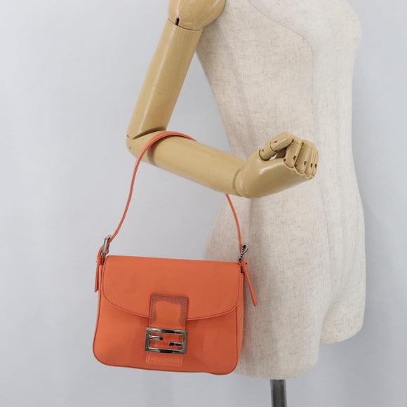 FENDI Mamma Baguette Shoulder Bag Jersey Orange Gold Auth am11272A