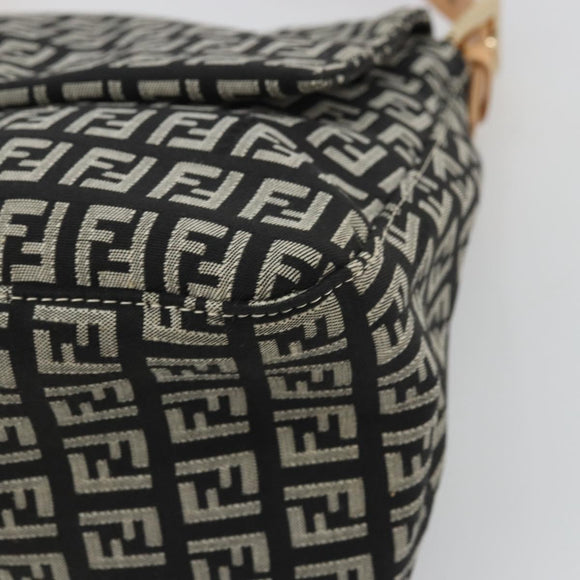 FENDI Zucchino Canvas Mamma Baguette Shoulder Bag Black Gold Auth am11274SAV